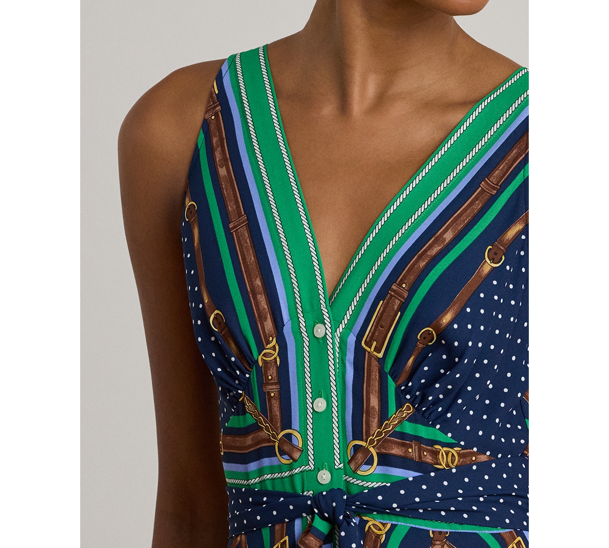 Lauren Ralph Petite V-Neck Polka Dot Print Sleeveless Dress