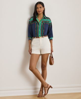 Petite Belting Print Polka-Dot Shirt