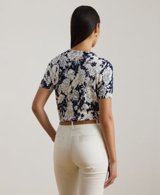 Petite Floral Print Crewneck Sweater