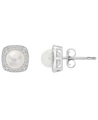 Cultured Freshwater Pearl (6mm) and Diamond (1/4 ct. t.w.) Stud Earrings in 14k White Gold