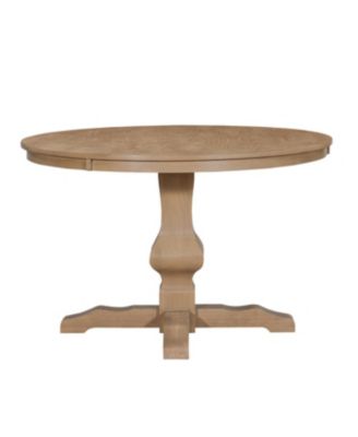  Rustic Wire-Brushed Round Dining Table with Pedestal Base