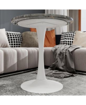  27.6" White Mid-Century Modern Dining Table with Round Marble Top