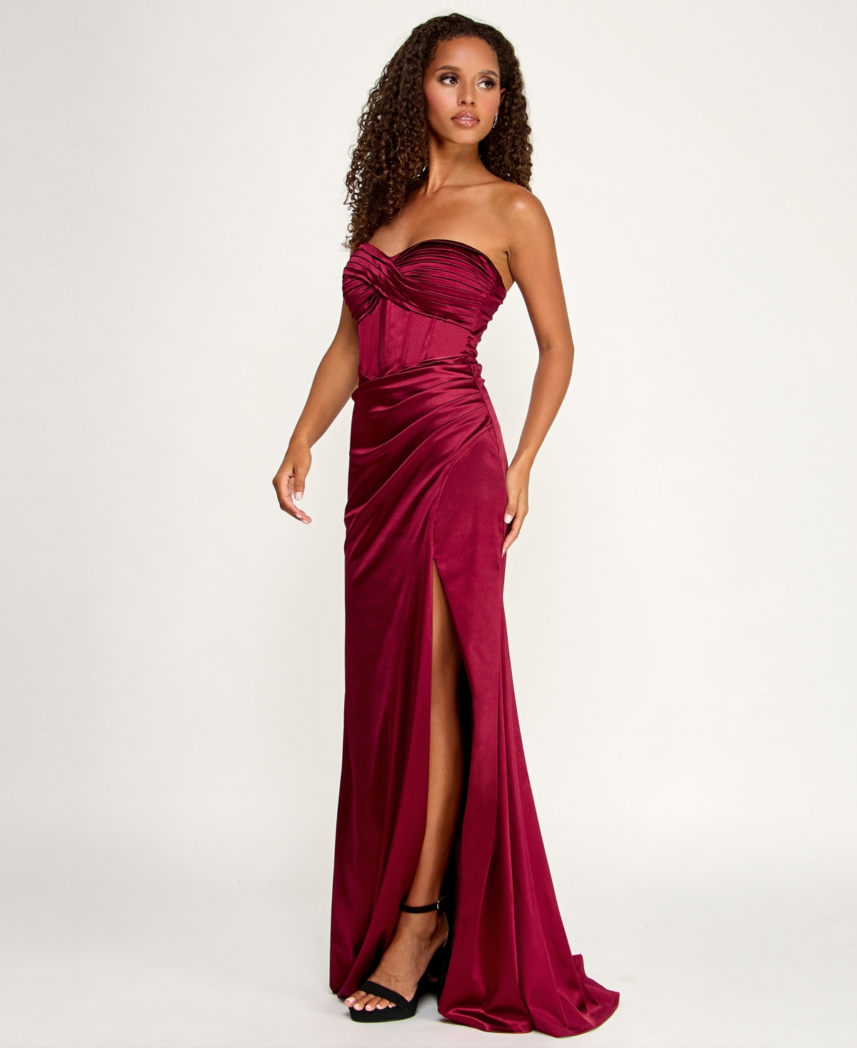 Emerald Sundae Juniors' Strapless Crisscross Corset Gown