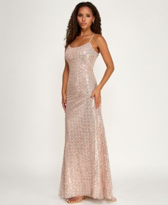 Juniors' Sequin Scoop Neck Gown