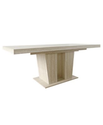 Rectangular extendable dining table (6-10 people, 160-200cm) with veined travertine.