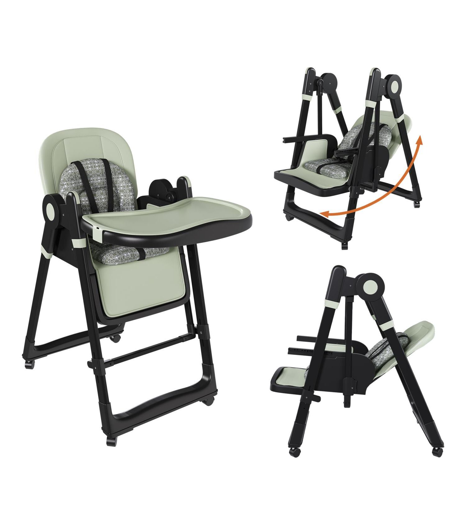 Convertible Baby High Chair to Rocker with 5-Point Harness (Dark Green