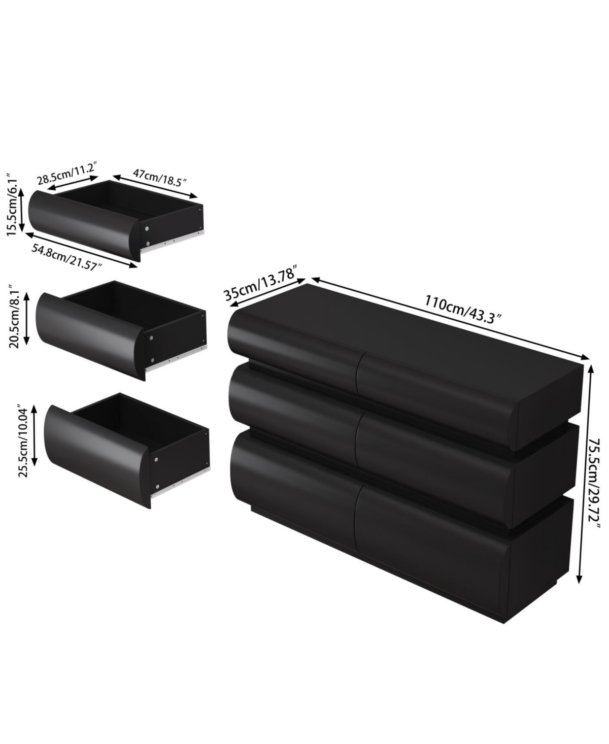 Streamdale Furniture Streamdale 6-Drawer Black Dresser, Modern Wide Storage Chest (Sku:W757P235728