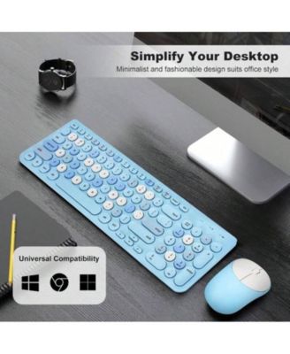 Wireless Keyboard & Mouse Combo, Typewriter Style with Round Keycaps, 2.4GHz for Computer, Desktop, Laptop - Blue