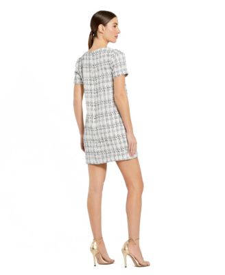 Mug Duggal Women's Bow Short Sleeve Boucle Mini Dress