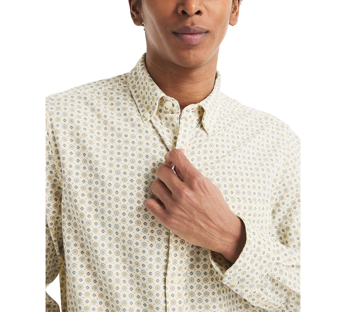 Nautica Men's Straight-Collar Corduroy Print Shirt