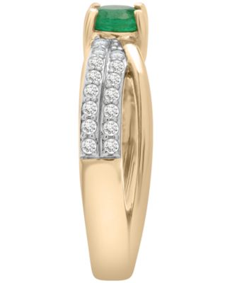 Lab Grown Emerald (3/8 ct. t.w.) and Diamond (1/4 ct. t.w.) Criss-Cross Ring in 14k Gold-Plated Sterling Silver