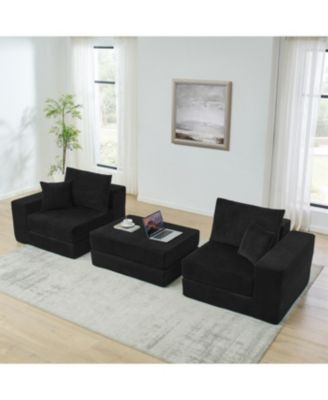 Modular Cloud Sectional Couch, Modern L-Shaped Sofa with Ottoman, Black