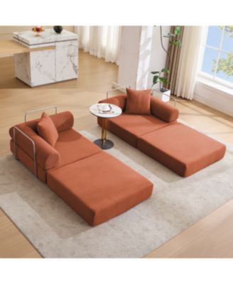 Modular Sofa Bed for Apartments, Convertible, Removable Armrests, Orange