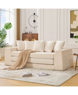 Streamdale Corduroy Convertible Sofa Bed with 5 Pillows, No Assembly, Side Pocket