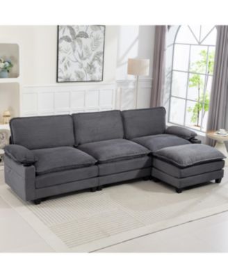 3+1 L-Shaped Corduroy Sofa with Ottoman, Cloud Couch for Living Room.