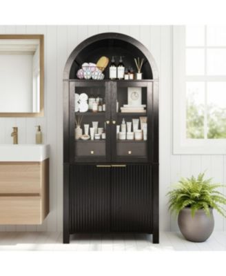 Streamdale 71" Fluted Tall Arched Pantry Cabinet with Adjustable Shelves & Hidden Drawer, Black