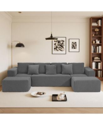 Streamdale Modular U-Shaped 4-Seater Sofa, 132-inch, Reversible Chaise, Gray Corduroy