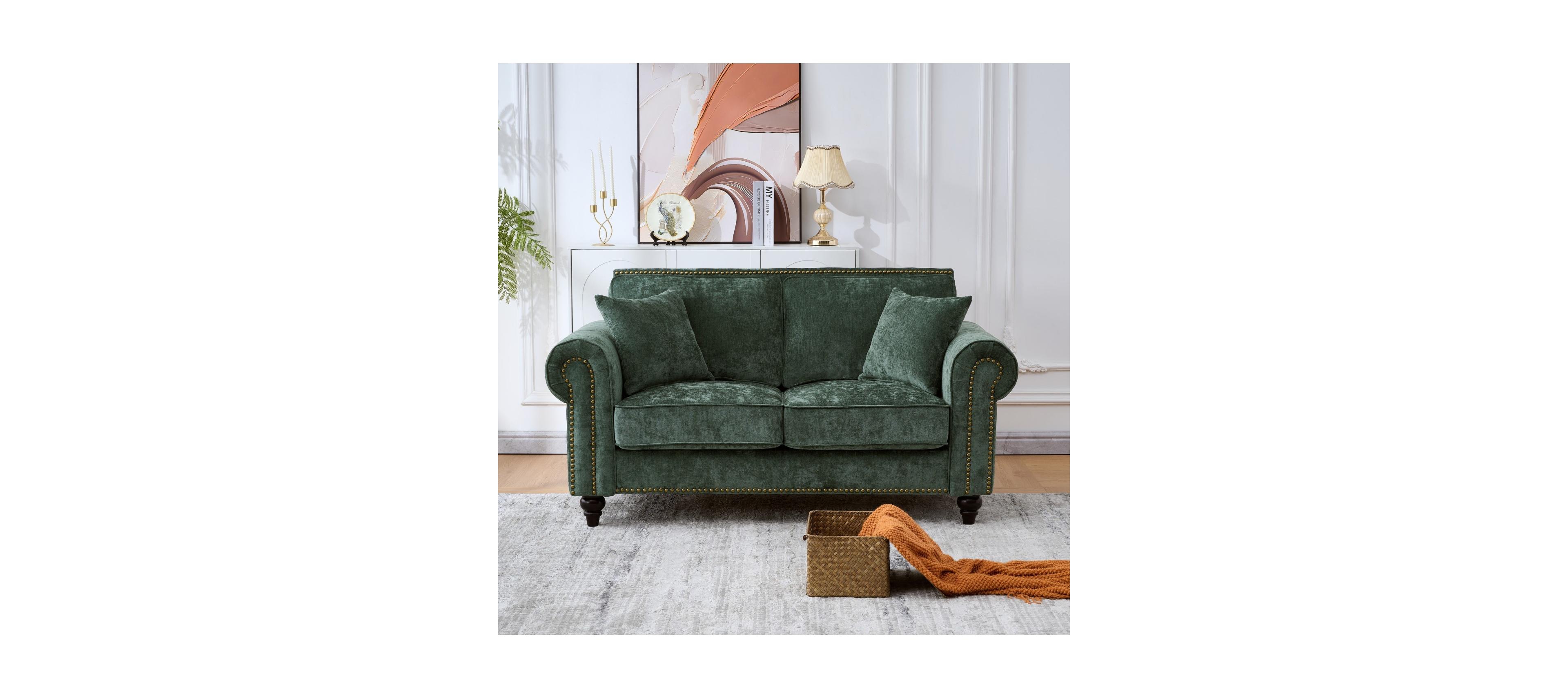Streamdale 63'' Modern Chenille 2-Seater Sofa with Rolled Arms, Wood Legs, Green
