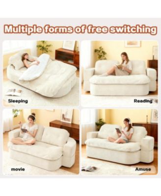 Modern Floor Sofa with 2 Pillows, Convertible Corduroy Sleeper Sofa Bed