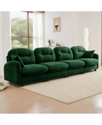 Streamdale Four-Seater Modular Chenille Sectional Couch with Pillows, Green