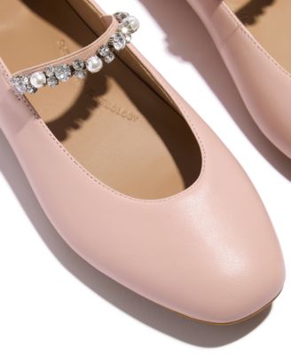 Women's Delicato Imitation Pearls and Crystal Leather Ballet Flats