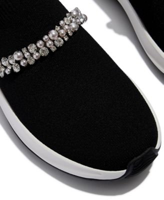 Women's F-Mode Flow Imitation Pearls and Crystal Knit Slip-On Sneakers