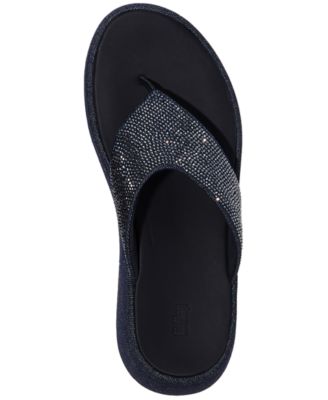 Women's F-Mode Toe-Post Denim and Hotfix Slip-On Sandals