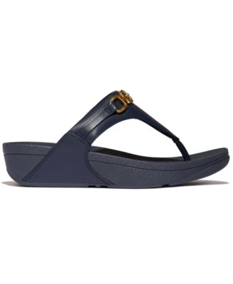 Women's Lulu Square-Chain Leather Toe-Post Wedge Sandals