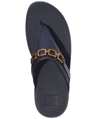 Women's Lulu Square-Chain Leather Toe-Post Wedge Sandals