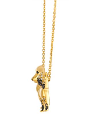 Nude(0.14 ct. t.w.), Chocolate (0.11 ct. t.w.) & Blackberry (0.01 ct. t.w.) Diamond Dachshund Necklace in 14k Honey Gold