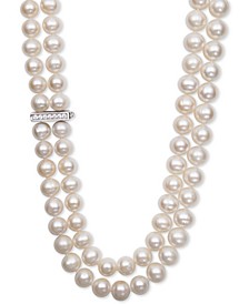 White Cultured Freshwater Pearl (8-1/2mm) and Cubic Zirconia Double Strand Necklace