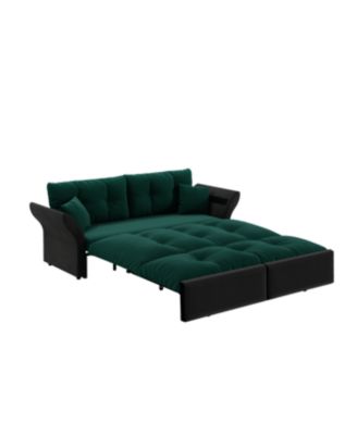 74.8" Queen Pull Out Sofa Bed, 3-in-1 Convertible Sleeper Tufted Sofa with 2 Pillows, Green