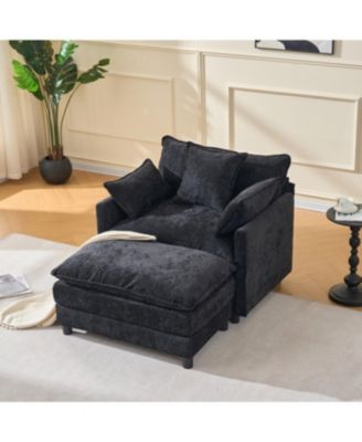 Streamdale Modern Accent Chair with Ottoman, Black Chenille