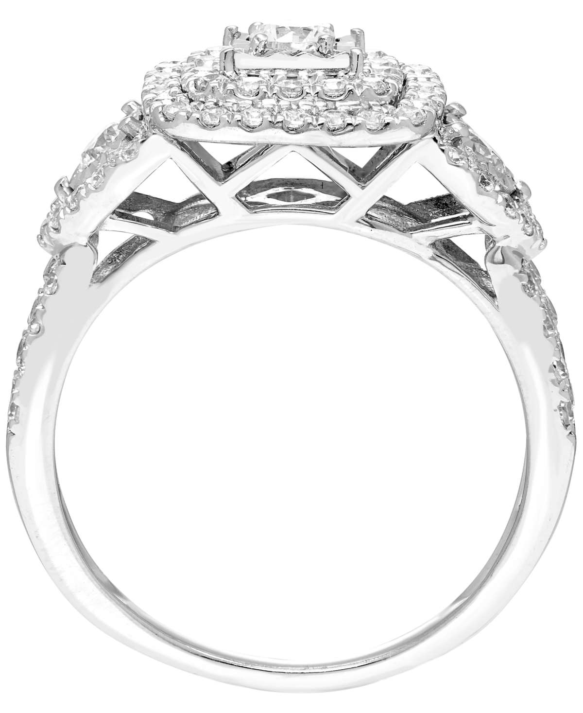 Macy's Diamond 3-Stone Halo Ring (1 ct. t.w.) in 10k White Gold