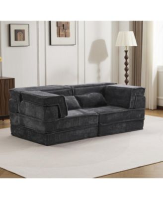 Compression Sofa, Convertible Floor Sofa Bed, Modern Oversized Loveseat, Dark Grey