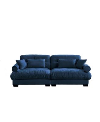 Modern Blue Velvet Two-Seater Sofa with Pillows