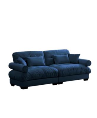 Modern Blue Velvet Two-Seater Sofa with Pillows