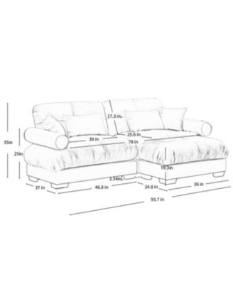 Streamdale Oversized Modern Velvet Two-Seater Sofa with Ottoman & Pillows, Grey