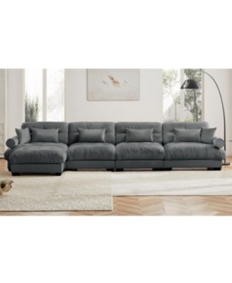 L-Shaped Cloud Sofa, Convertible 4-Seater Modular Couch, Grey