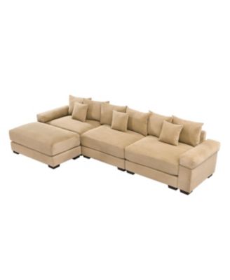 Streamdale Camel 130" Oversized Cloud Modular L-Shape Sectional Couch with Ottoman & 9 Pillows
