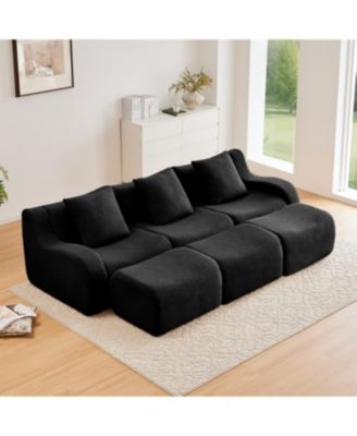 Three-Seat Boneless Sofa, Teddy Fabric, No Assembly, Black