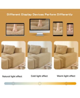 Modern L-Shaped Corduroy Sectional Sofa with Movable Ottoman, Camel