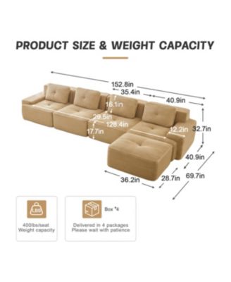 Streamdale Modern L-Shaped Corduroy Sectional Sofa with Movable Ottoman, Camel