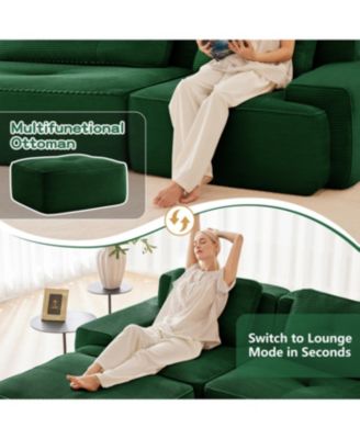 Modern L-Shaped Corduroy Sectional Sofa with Movable Ottoman, Green
