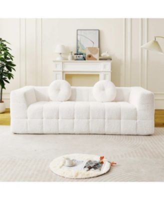 Modern Boneless Couch with Two Throw Pillows, Checkered Fabric Sofa