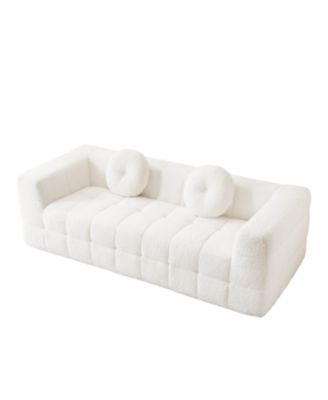 Modern Boneless Couch with Two Throw Pillows, Checkered Fabric Sofa