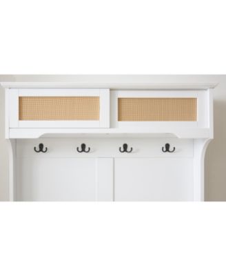 Hall Tree Entryway Bench with Rattan Door and Storage (40.16" x 18.58" x 64.17")