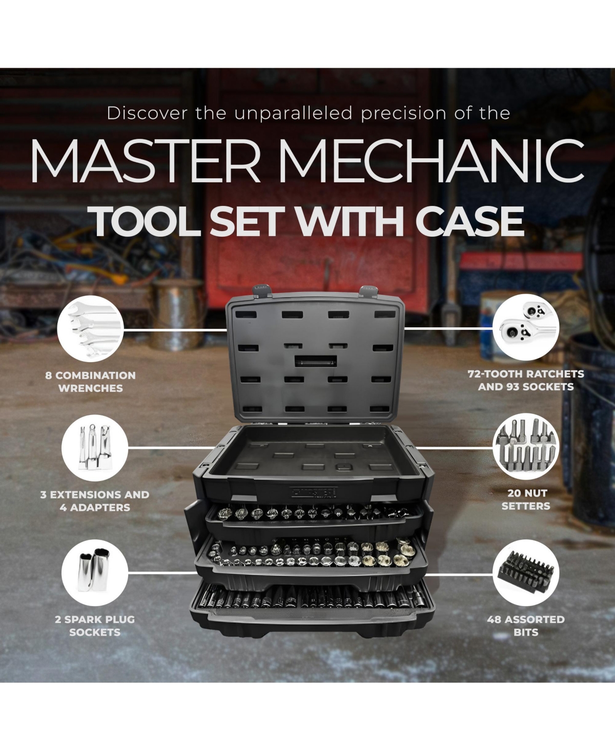 Master Mechanic 205 Piece Mechanics Sae Metric Socket and Tool Set with Case