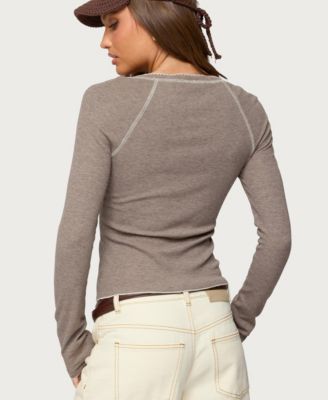 Women's Ensley Contrast Stitch Henley Top