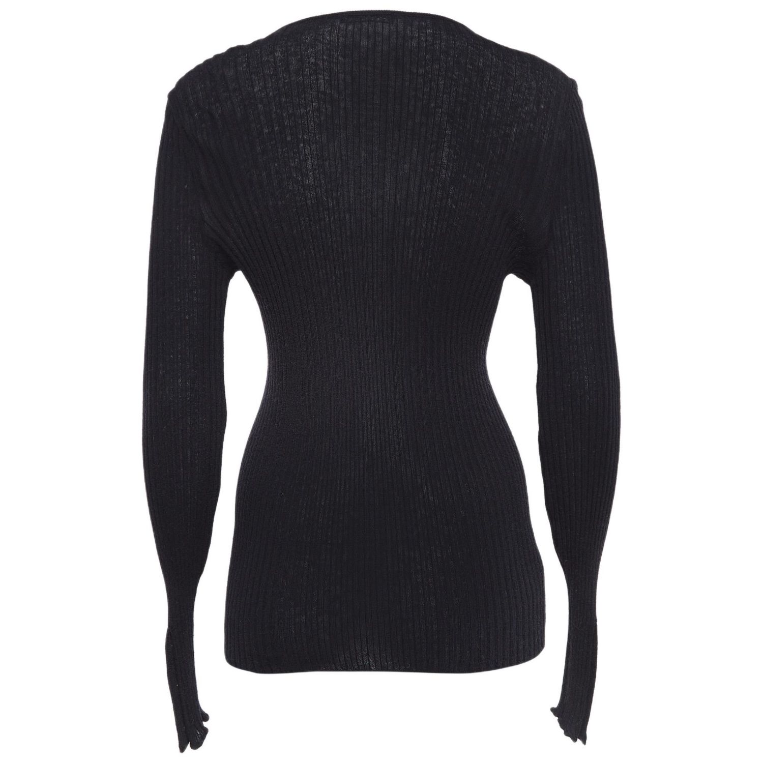 Women's Black Rib Knit Button Detail Sweater